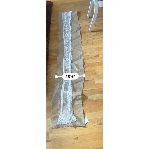 Lot of 3 Vintage Rustic Burlap & Lace Table Runners - Picture 3 of 16